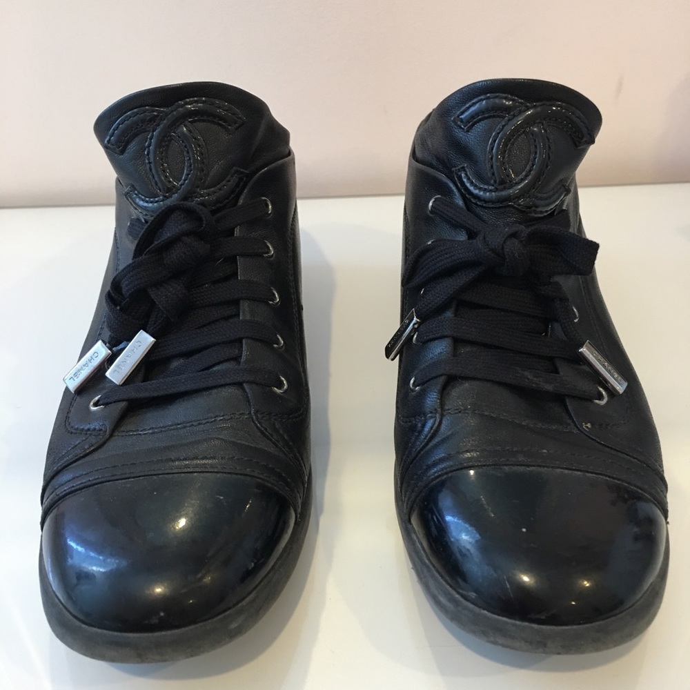 Authentic Chanel Patent Toe Black Sneakers